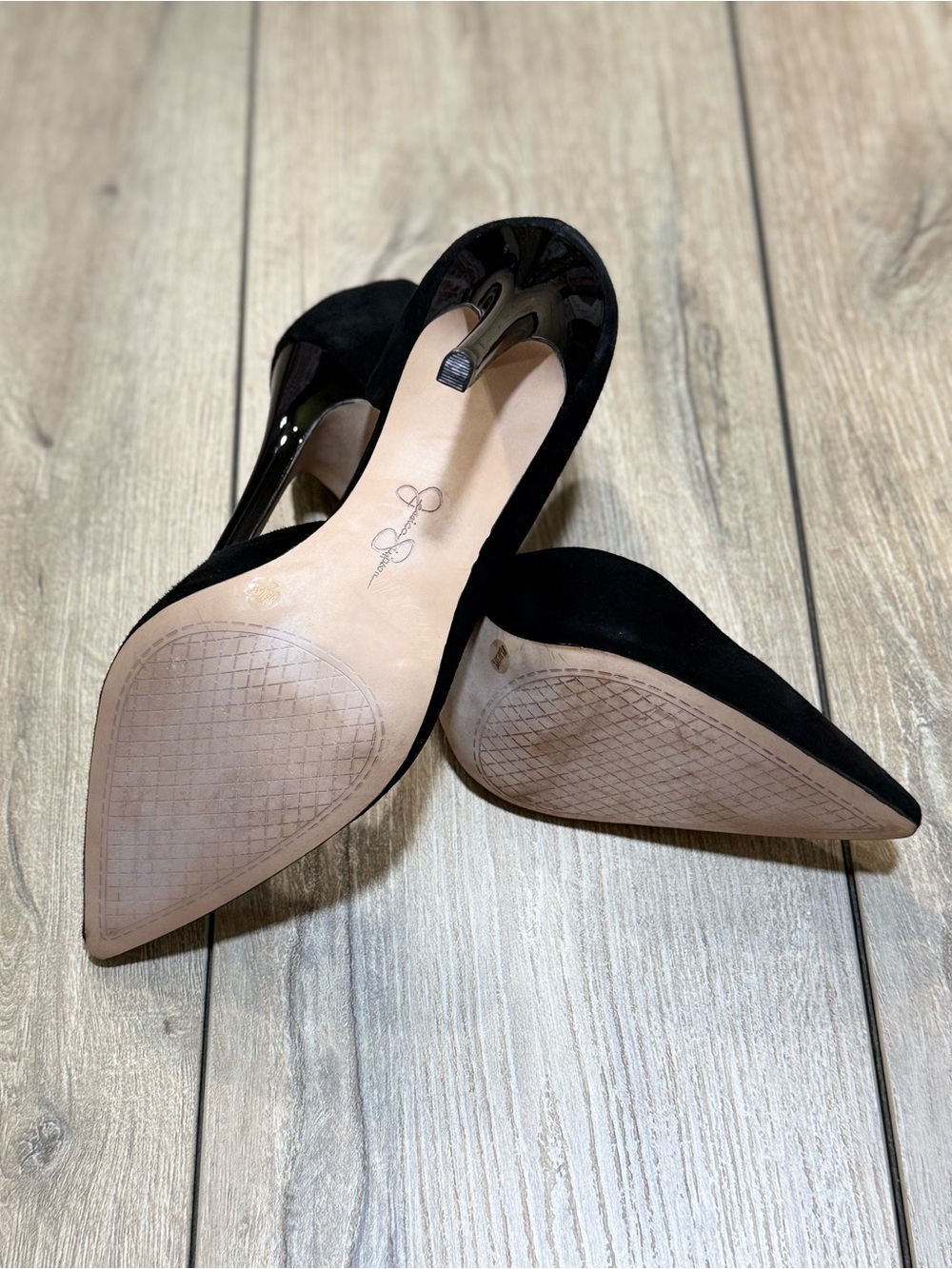 Jessica Simpson Black Suede Pointed Toe Pumps Stiletto Heels Claudette 8.5 - Picture 8 of 12